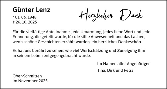 Traueranzeige von Günter Lenz von Kreis-Anzeiger