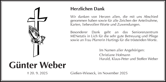 Traueranzeige von Günter Weber von Giessener Anzeiger, Giessener Allgemeine, Alsfelder Allgemeine
