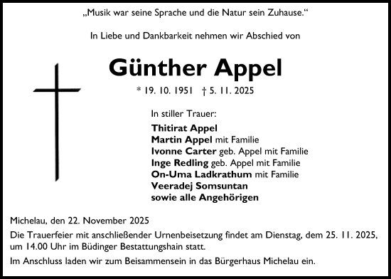 Traueranzeige von Günther Appel von Kreis-Anzeiger
