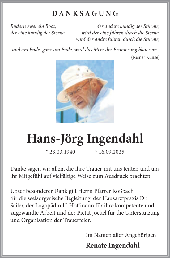 Traueranzeige von Hans-Jörg Ingendahl von Wetterauer Zeitung