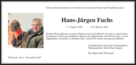 Traueranzeige von Hans-Jürgen Fuchs von Wetterauer Zeitung