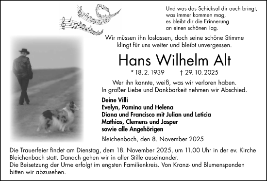 Traueranzeige von Hans Wilhelm Alt von Kreis-Anzeiger