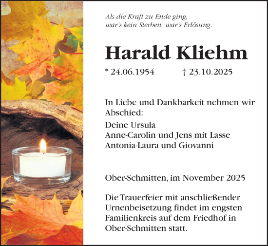 Traueranzeige von Harald Kliehm von Kreis-Anzeiger