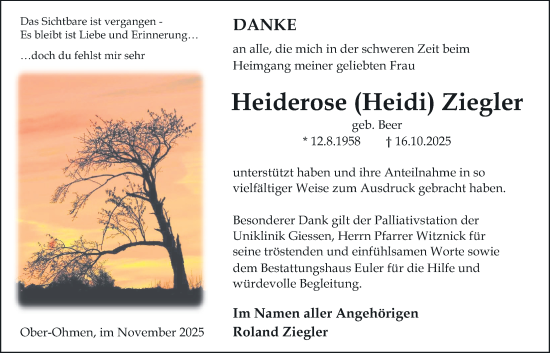 Traueranzeige von Heiderose Ziegler von Mücker Stimme