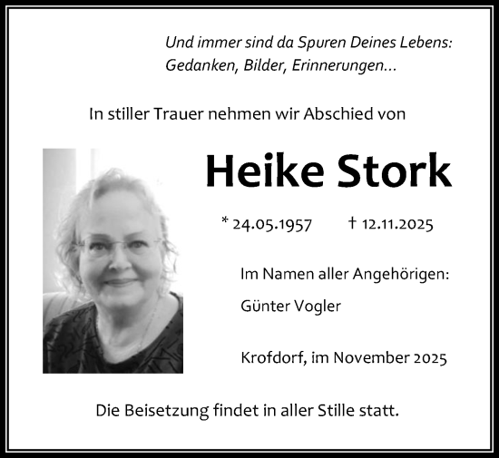 Traueranzeige von Heike Stork von Giessener Allgemeine, Alsfelder Allgemeine