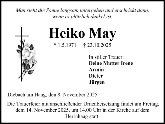 Traueranzeige von Heiko May von Kreis-Anzeiger