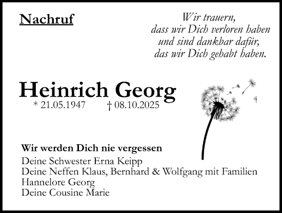 Traueranzeige von Heinrich Georg von Lauterbacher Anzeiger