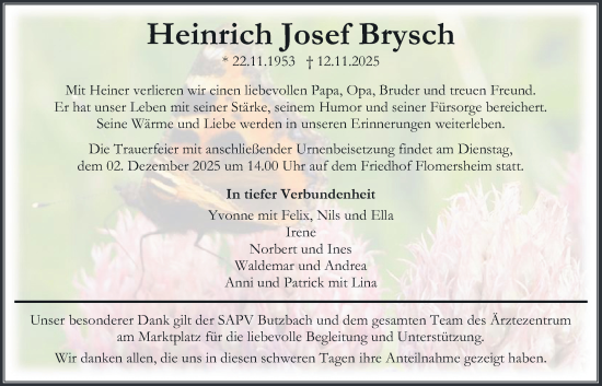 Traueranzeige von Heinrich Josef Brysch von Kreis-Anzeiger