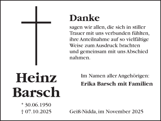 Traueranzeige von Heinz Barsch von Kreis-Anzeiger