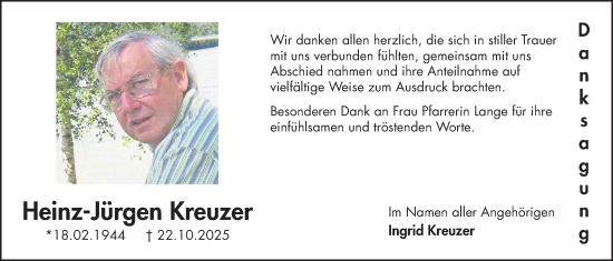 Traueranzeige von Heinz-Jürgen Kreuzer von Kreis-Anzeiger