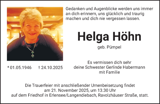Traueranzeige von Helga Höhn von Kreis-Anzeiger
