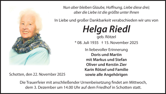 Traueranzeige von Helga Riedl von Kreis-Anzeiger