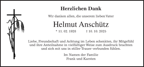 Traueranzeige von Helmut Anschütz von Usinger Anzeiger, Usinger Anzeigenblatt