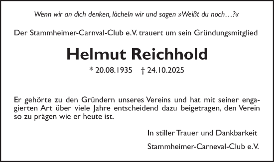 Traueranzeige von Helmut Reichhold von Wetterauer Zeitung