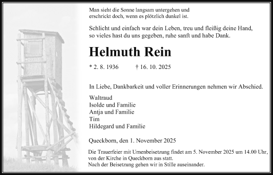 Traueranzeige von Helmuth Rein von Giessener Allgemeine, Alsfelder Allgemeine