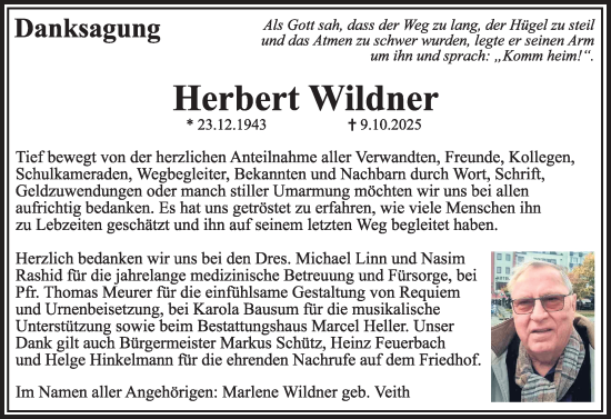 Traueranzeige von Herbert Wildner von Wetterauer Zeitung