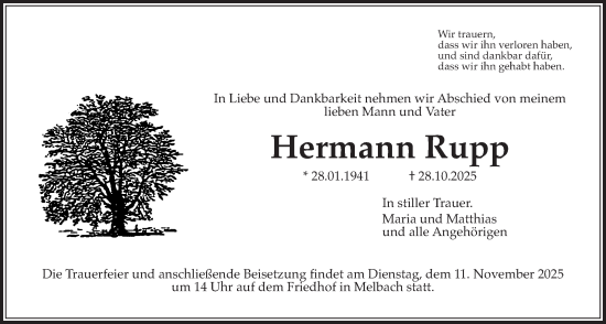 Traueranzeige von Hermann Rupp von Wetterauer Zeitung