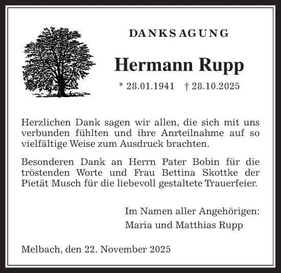 Traueranzeige von Hermann Rupp von Wetterauer Zeitung