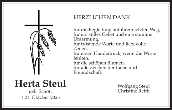 Traueranzeige von Herta Steul von Bad Vilbel/Karben