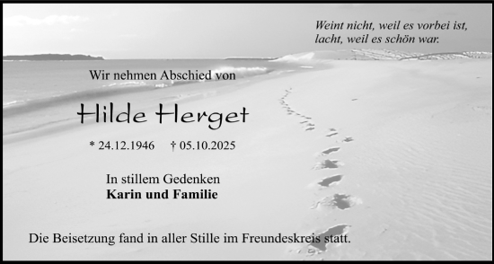 Traueranzeige von Hilde Herget von Lauterbacher Anzeiger