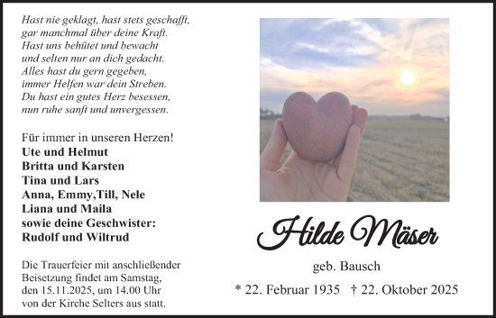 Traueranzeige von Hilde Mäser von Kreis-Anzeiger