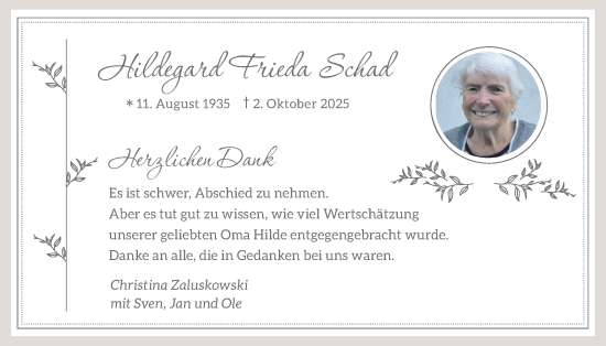 Traueranzeige von Hildegard Frieda Schad von Licher Wochenblatt