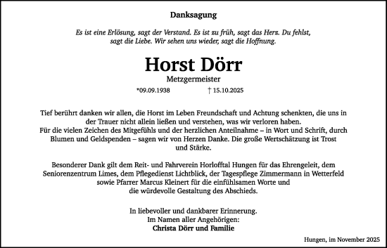 Traueranzeige von Horst Dörr von Giessener Anzeiger, Giessener Allgemeine, Alsfelder Allgemeine