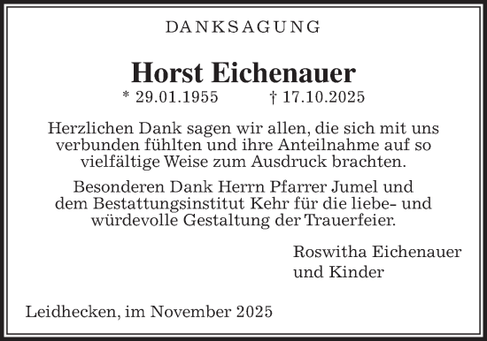 Traueranzeige von Horst Eichenauer von Wetterauer Zeitung