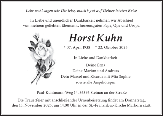 Traueranzeige von Horst Kuhn von Kreis-Anzeiger