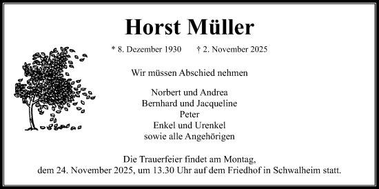 Traueranzeige von Horst Müller von Wetterauer Zeitung