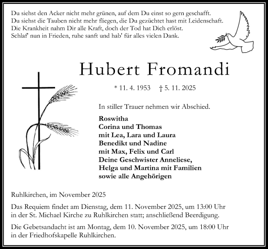 Traueranzeige von Hubert Fromandi von Oberhessische Zeitung
