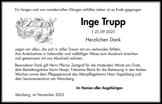 Traueranzeige von Inge Trupp von Kreis-Anzeiger