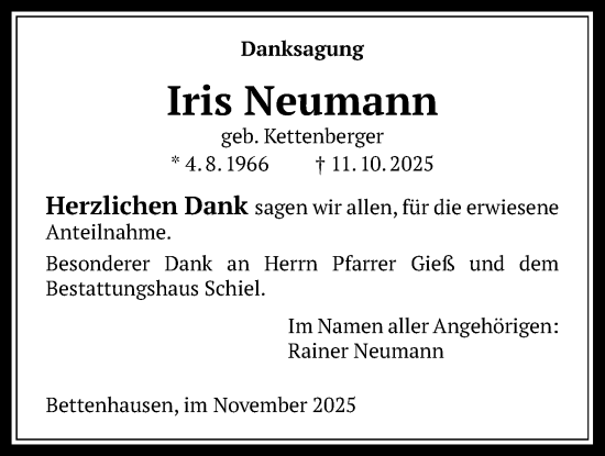 Traueranzeige von Iris Neumann von Licher Wochenblatt