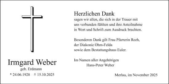 Traueranzeige von Irmgard Weber von Mücker Stimme