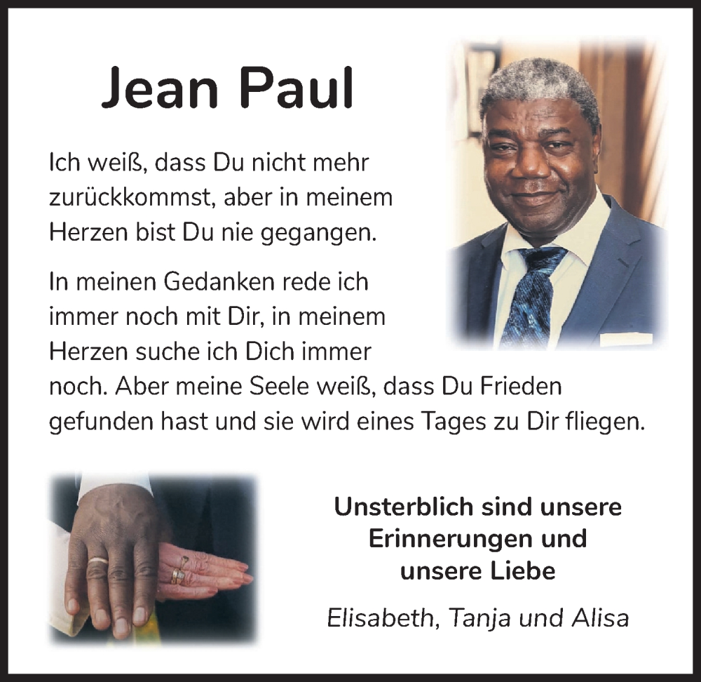 Traueranzeige für Jean Paul vom 29.11.2025 aus Usinger Anzeigenblatt