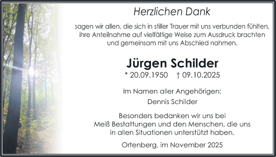 Traueranzeige von Jürgen Schilder von Kreis-Anzeiger