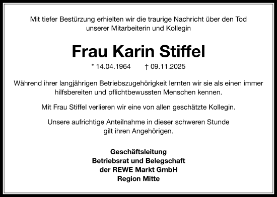 Traueranzeige von Karin Stiffel von Wetterauer Zeitung