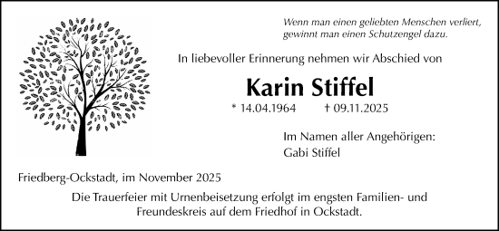 Traueranzeige von Karin Stiffel von Wetterauer Zeitung