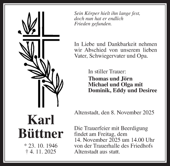 Traueranzeige von Karl Büttner von Kreis-Anzeiger