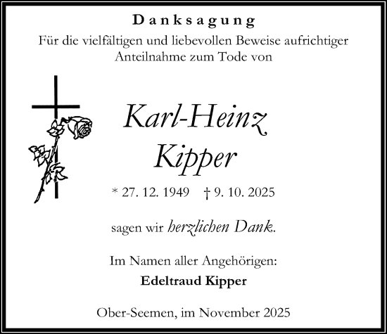 Traueranzeige von Karl-Heinz Kipper von Kreis-Anzeiger