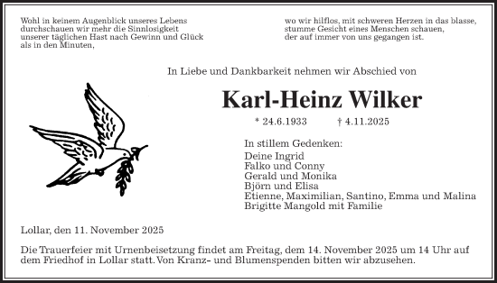 Traueranzeige von Karl-Heinz Wilker von Giessener Anzeiger, Giessener Allgemeine, Alsfelder Allgemeine