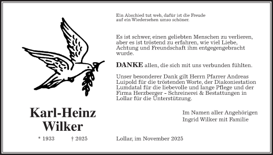 Traueranzeige von Karl-Heinz Wilker von Giessener Allgemeine, Alsfelder Allgemeine, Giessener Anzeiger