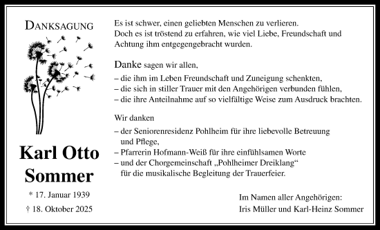 Traueranzeige von Karl Otto Sommer von Pohlheimer Nachrichten, Giessener Anzeiger, Giessener Allgemeine, Alsfelder Allgemeine