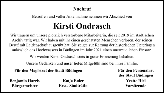Traueranzeige von Kirsti Ondrasch von Kreis-Anzeiger