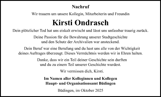 Traueranzeige von Kirsti Ondrasch von Kreis-Anzeiger