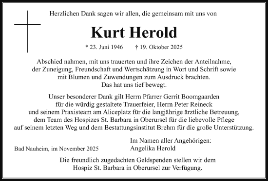 Traueranzeige von Kurt Herold von Wetterauer Zeitung