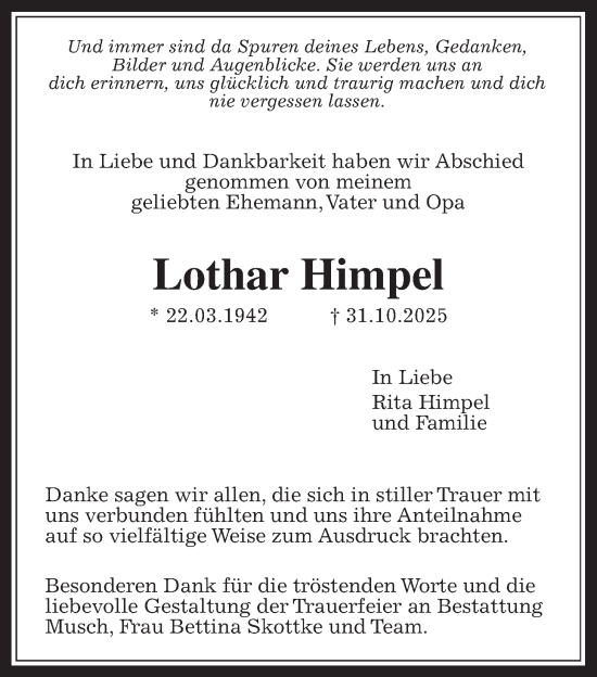 Traueranzeige von Lothar Himpel von Wetterauer Zeitung