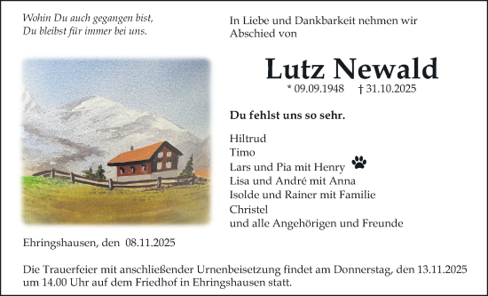 Traueranzeige von Lutz Newald von Oberhessische Zeitung