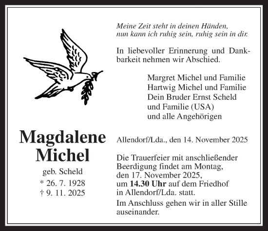Traueranzeige von Magdalene Michel von Giessener Allgemeine, Alsfelder Allgemeine