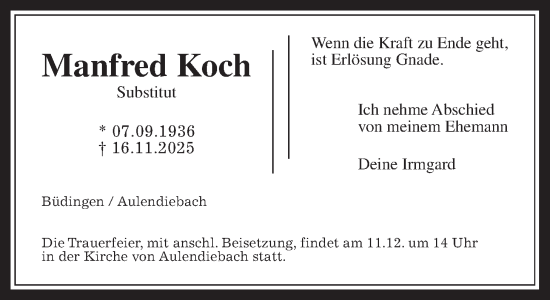 Traueranzeige von Manfred Koch von Kreis-Anzeiger